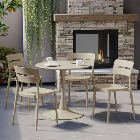 WestinTrends Playa Outdoor Modern Stackable Plastic Patio Dining Chairs (Set of 4), Sand