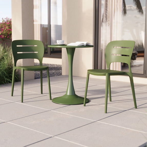 WestinTrends Playa Outdoor Modern Stackable Plastic Patio Dining Side Chairs (Set of 2), Olive Green
