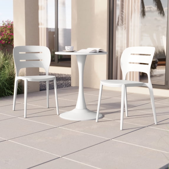 WestinTrends Playa Outdoor Modern Stackable Plastic Patio Dining Side Chairs (Set of 2), White