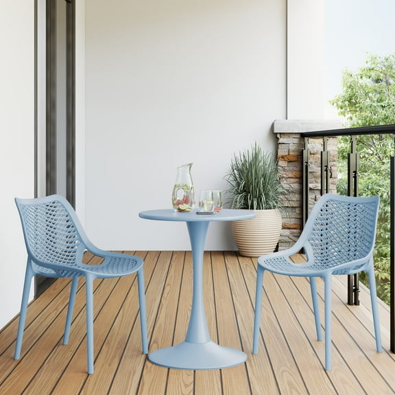 WestinTrends Playa Outdoor Stackable Modern Plastic Dining Chairs (Set of 2), French Blue