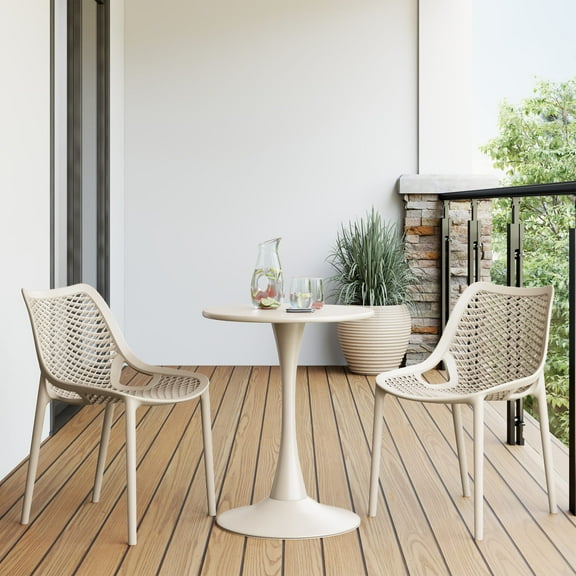 WestinTrends Playa Outdoor Stackable Modern Plastic Dining Chairs (Set of 2), Sand