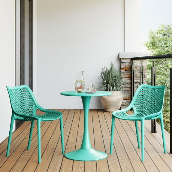 WestinTrends Playa Outdoor Stackable Modern Plastic Dining Chairs (Set of 2), Turquoise