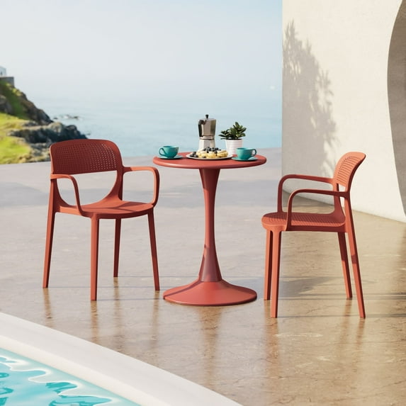 WestinTrends Playa Outdoor Stackable Plastic Resin Patio Dining Armchair (Set of 2), Red
