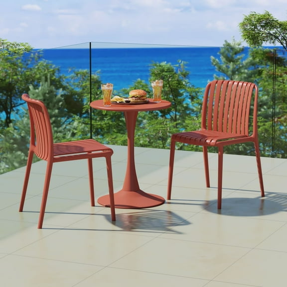 WestinTrends Playa Outdoor Stackable Polypropylene Plastic Dining Side Chairs (Set of 2), Red