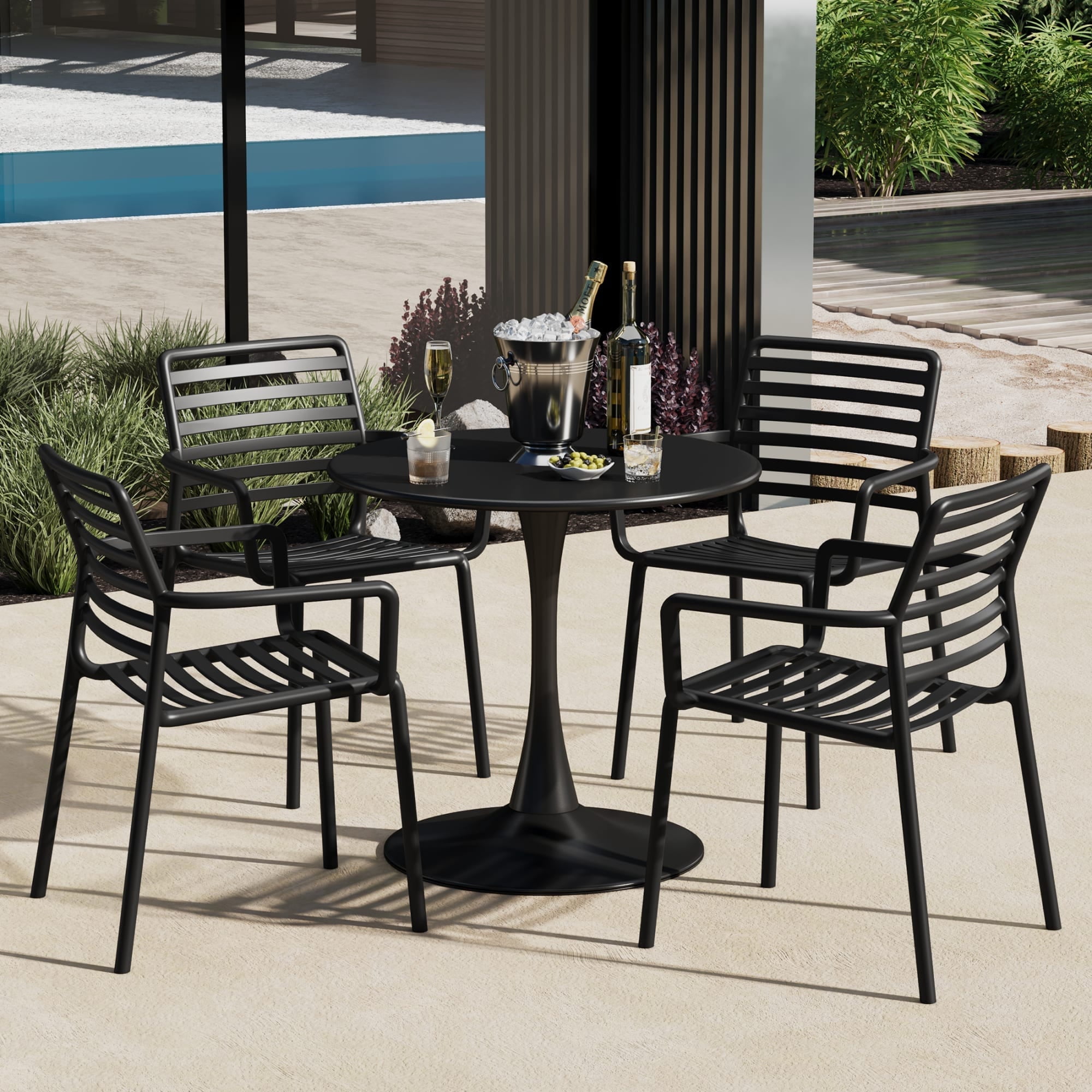 WestinTrends Playa Outdoor Stackable Polypropylene Plastic Resin Dining Armchairs (Set of 4), Black