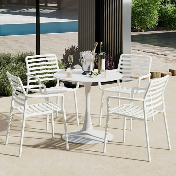WestinTrends Playa Outdoor Stackable Polypropylene Plastic Resin Dining Armchairs (Set of 4), White