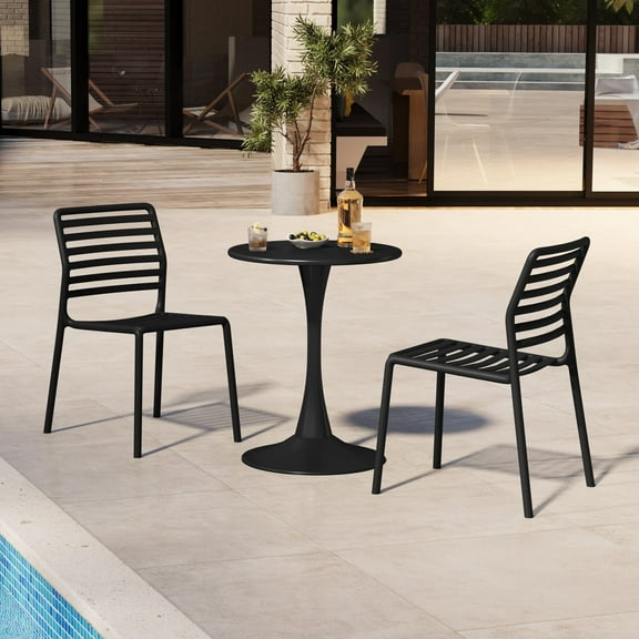 WestinTrends Playa Outdoor Stackable Polypropylene Plastic Resin Dining Side Chairs (Set of 2), Black