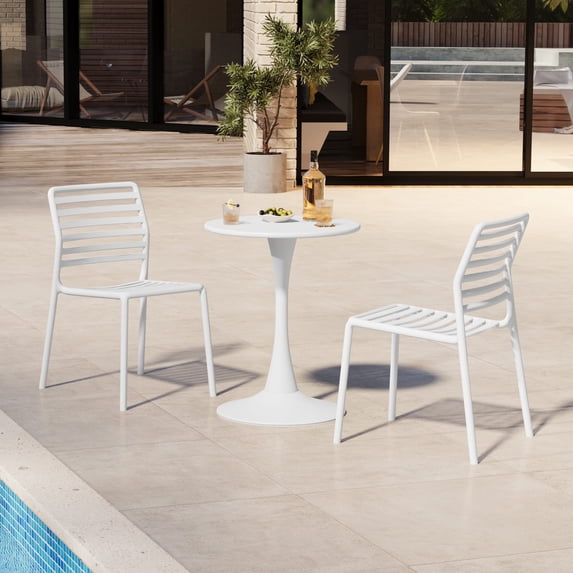 WestinTrends Playa Outdoor Stackable Polypropylene Plastic Resin Dining Side Chairs (Set of 2), White