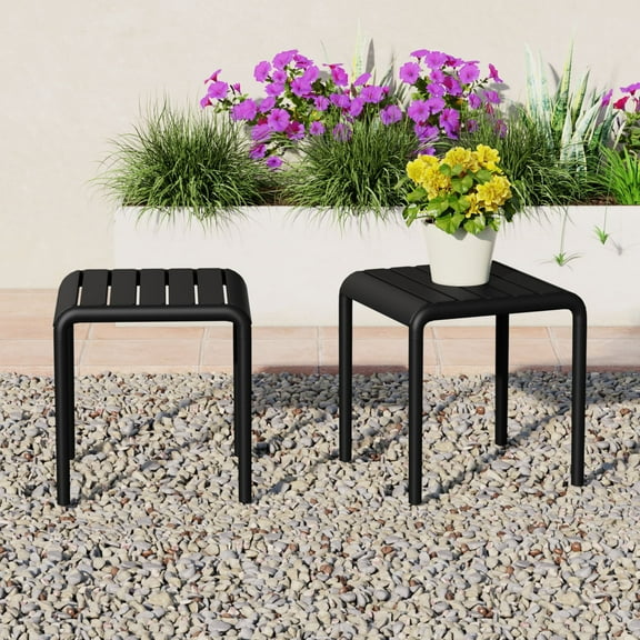 WestinTrends Playa Plastic Modern Outdoor Patio Accent Side Tables (Set of 2), Black