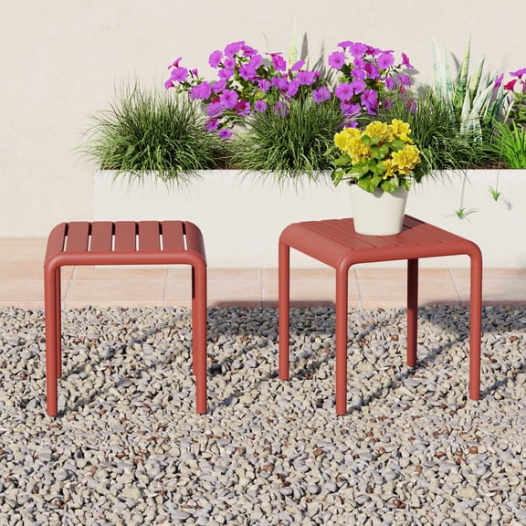 WestinTrends Playa Plastic Modern Outdoor Patio Accent Side Tables (Set of 2), Red