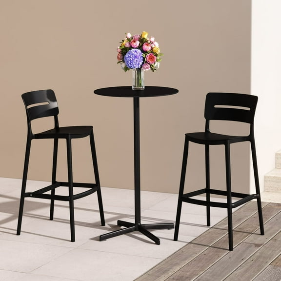 WestinTrends Playa Stackable Polypropylene Resin Plastic Outdoor Patio Bar Stools (Set of 2), Black