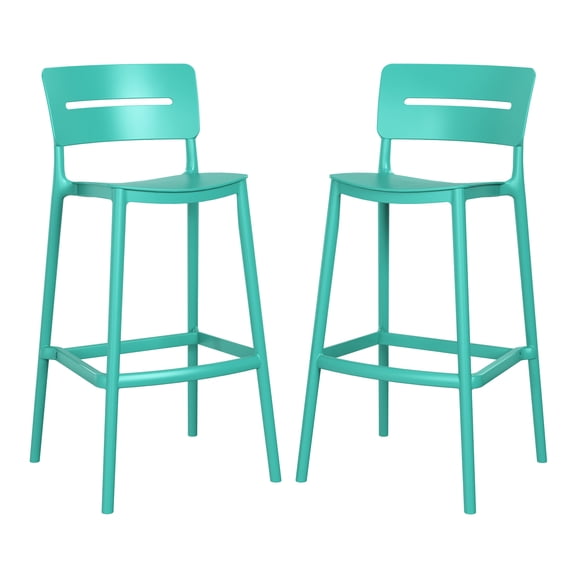 WestinTrends Playa Stackable Polypropylene Resin Plastic Outdoor Patio Bar Stools (Set of 2), Turquoise