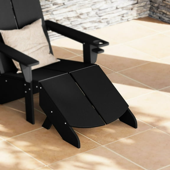 WestinTrends Riviera Modern HDPE Plastic Folding Patio Adirondack Ottoman, Black