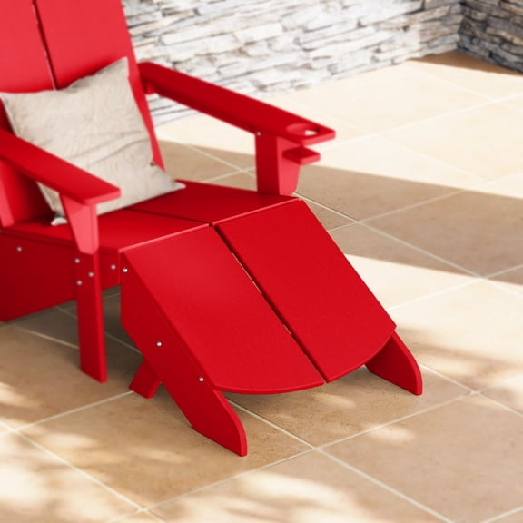 WestinTrends Riviera Modern HDPE Plastic Folding Patio Adirondack Ottoman, Red