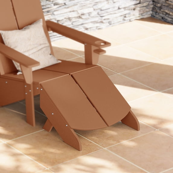 WestinTrends Riviera Modern HDPE Plastic Folding Patio Adirondack Ottoman, Teak