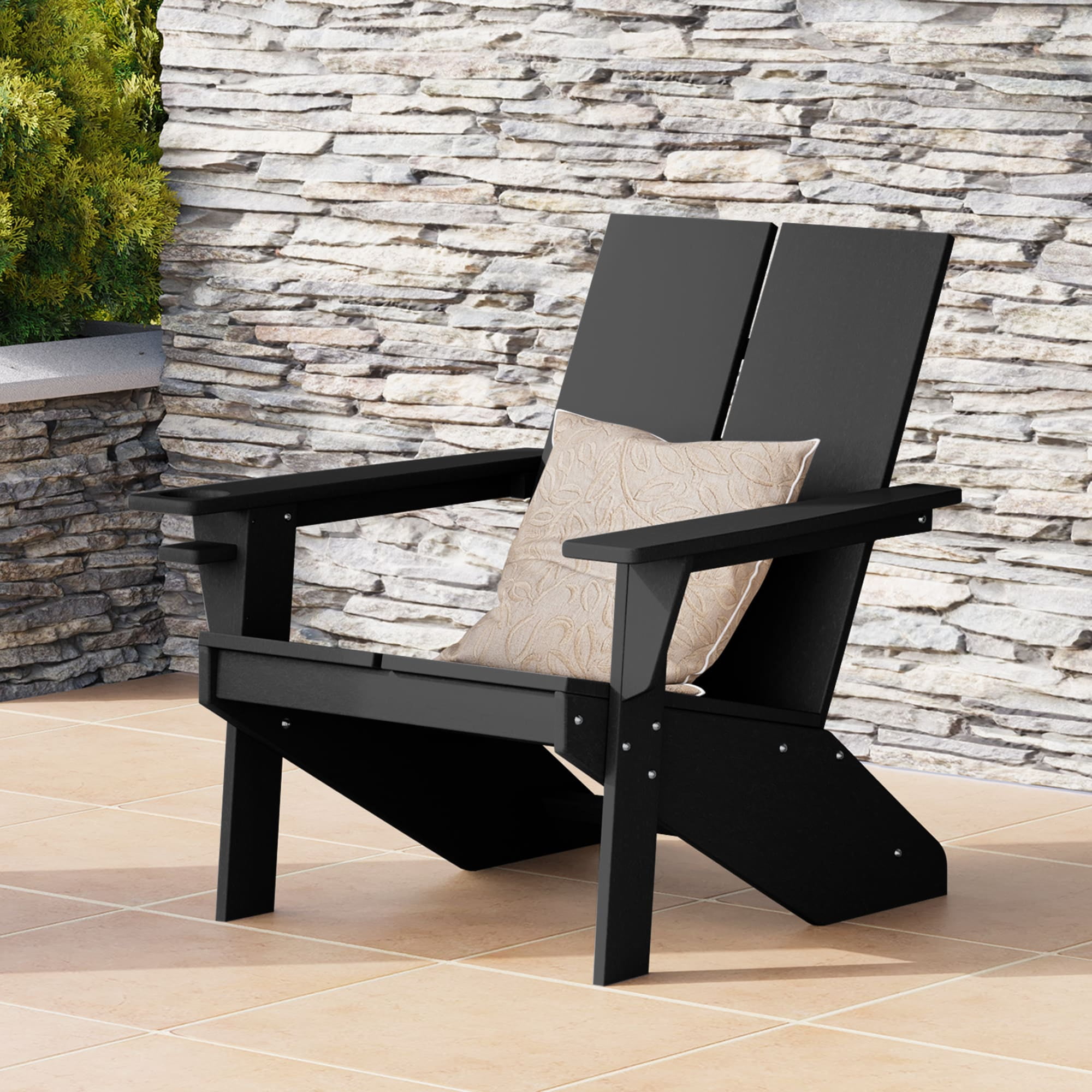 WestinTrends Riviera Outdoor HDPE Modern Adirondack Chair with Cup Holder, Black