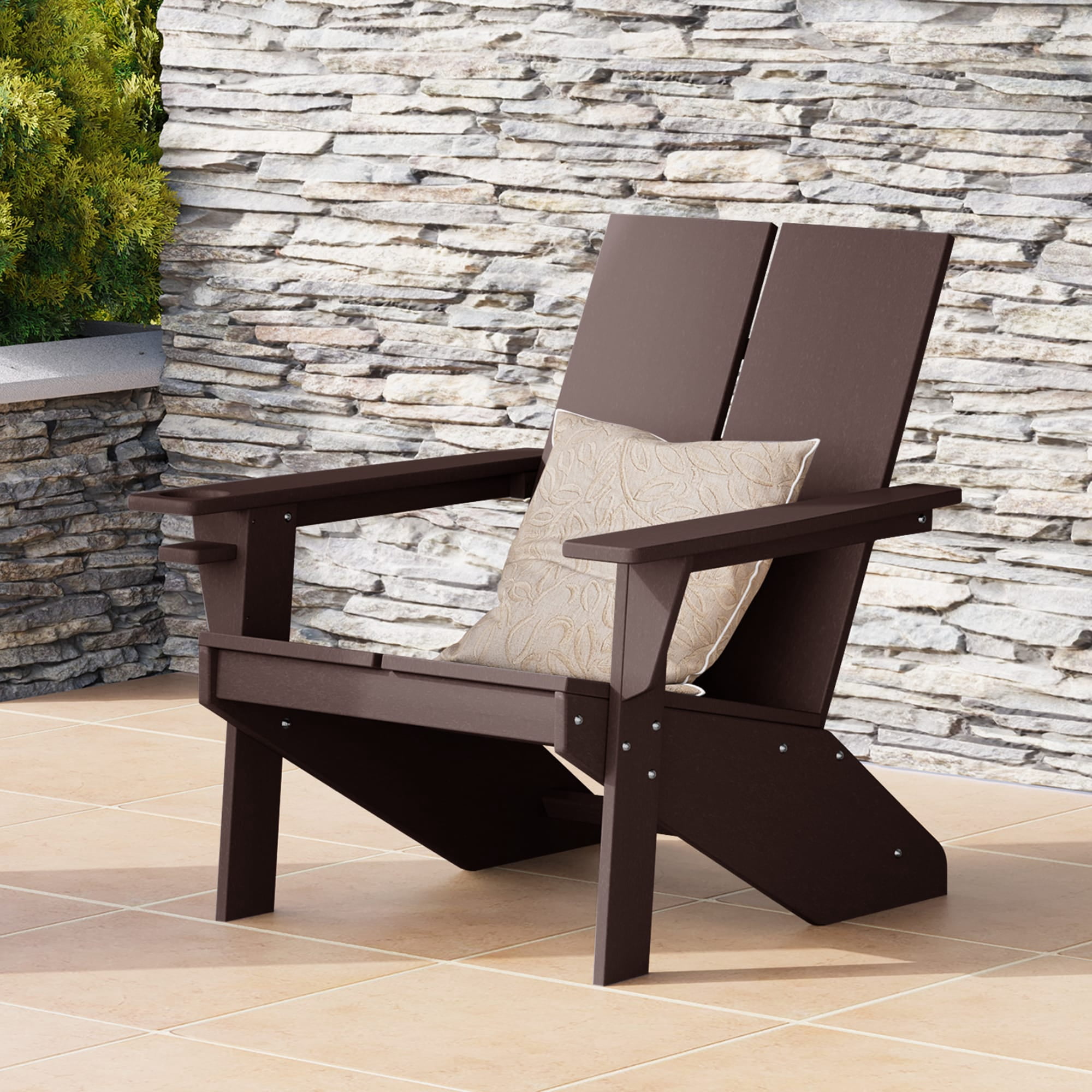 WestinTrends Riviera Outdoor HDPE Modern Adirondack Chair with Cup Holder, Dark Brown
