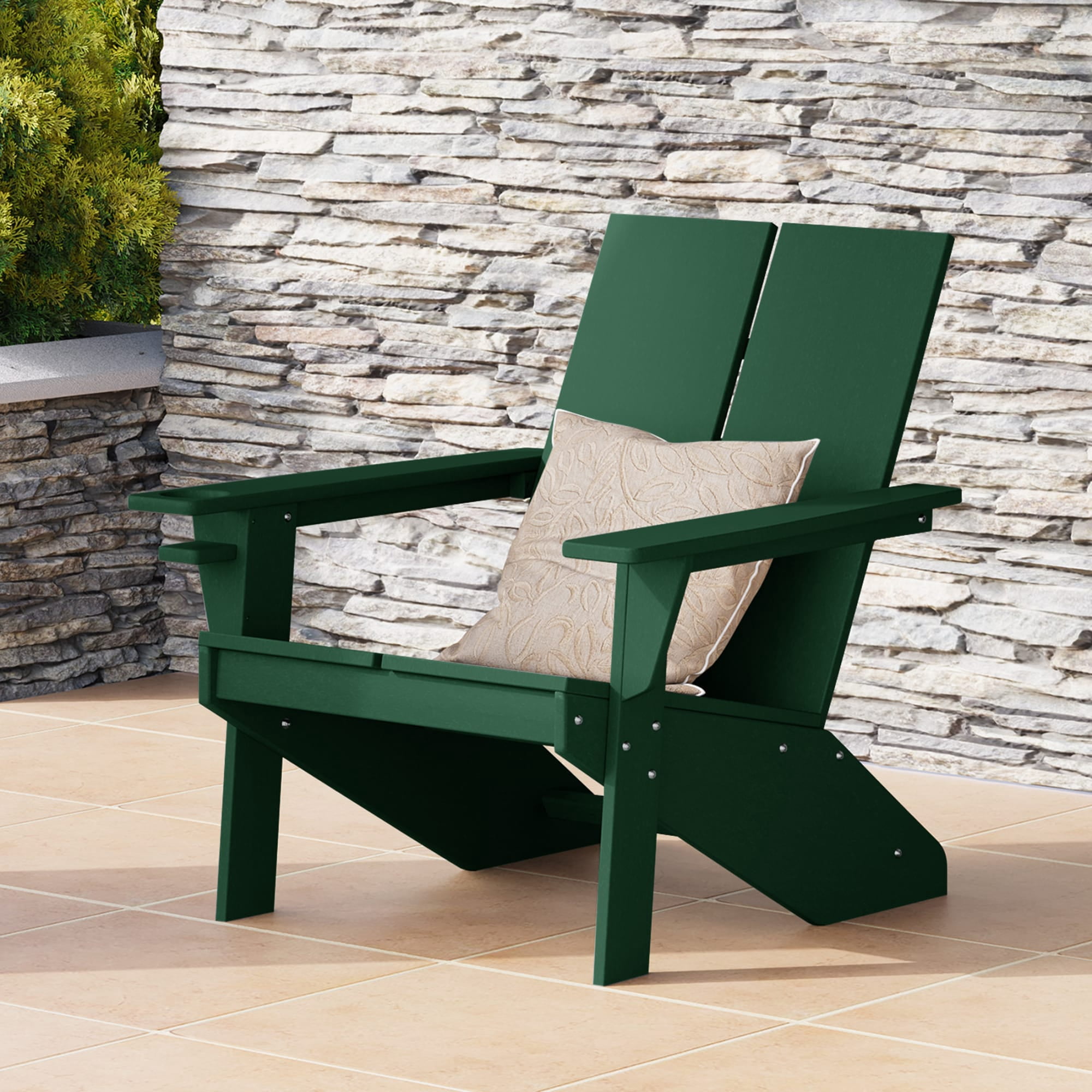 WestinTrends Riviera Outdoor HDPE Modern Adirondack Chair with Cup Holder, Dark Green