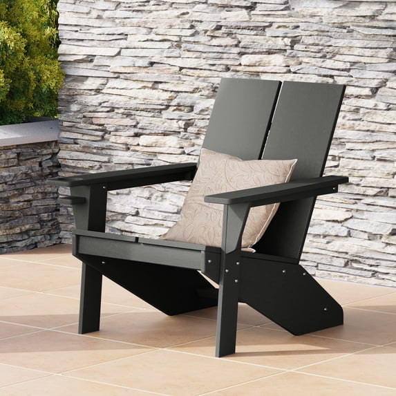 WestinTrends Riviera Outdoor HDPE Modern Adirondack Chair with Cup Holder, Gray