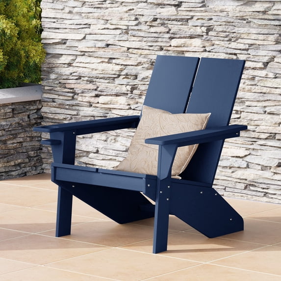 WestinTrends Riviera Outdoor HDPE Modern Adirondack Chair with Cup Holder, Navy Blue