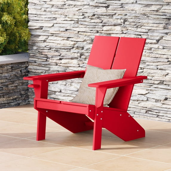 WestinTrends Riviera Outdoor HDPE Modern Adirondack Chair with Cup Holder, Red