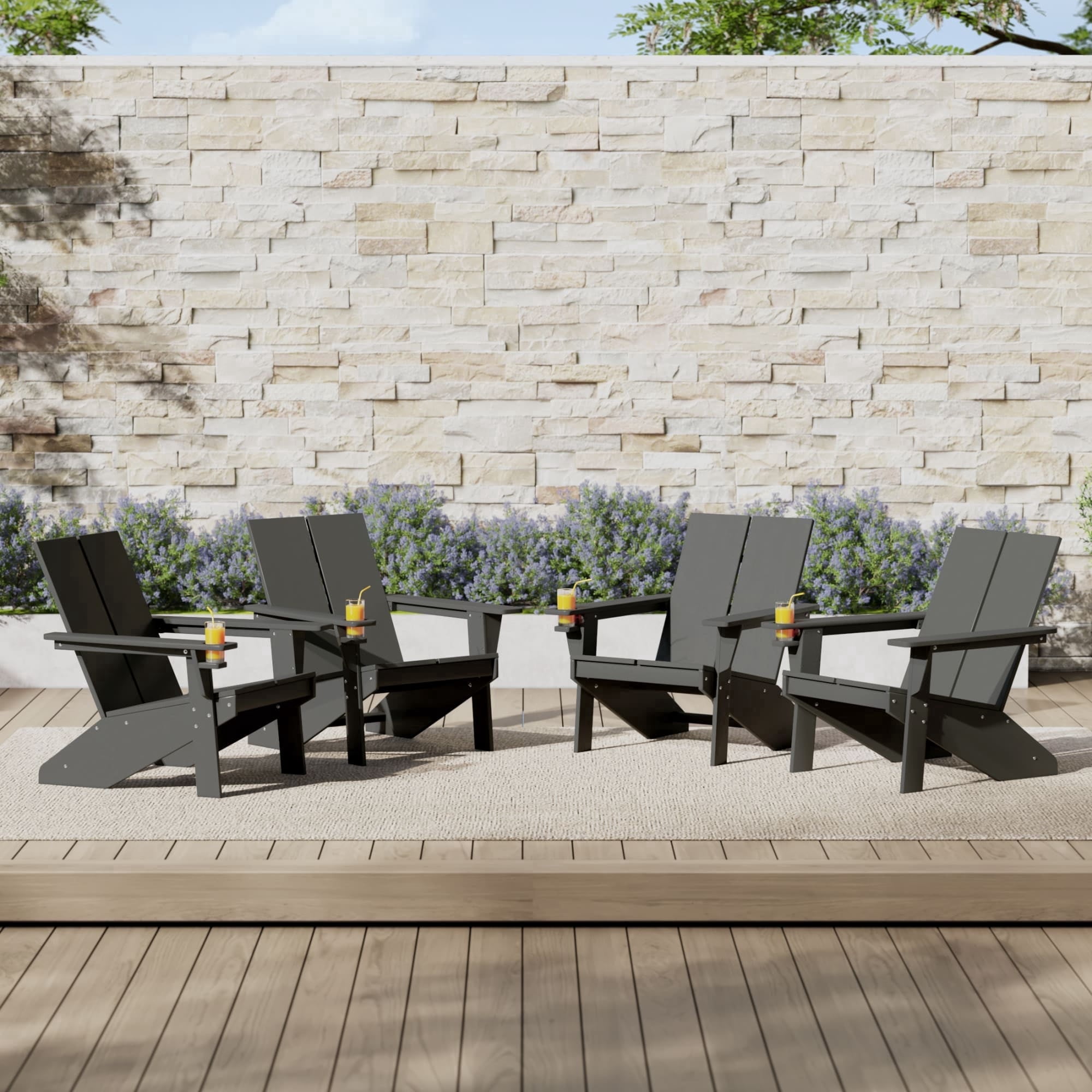 WestinTrends Riviera Outdoor HDPE Modern Adirondack Chair with Cup Holder (Set of 4), Gray