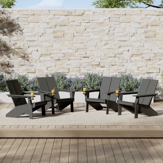 WestinTrends Riviera Outdoor HDPE Modern Adirondack Chair with Cup Holder (Set of 4), Gray