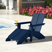 WestinTrends Riviera Outdoor HDPE Modern Adirondack Chair with Folding Patio Ottoman and Cup Holder, Navy Blue