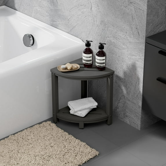 WestinTrends Sage HDPE Plastic Waterproof Shower Corner Bench, Gray