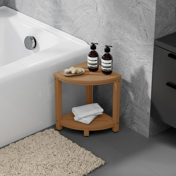 WestinTrends Sage HDPE Plastic Waterproof Shower Corner Bench, Teak