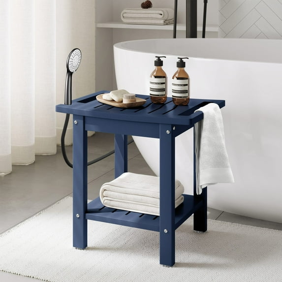 WestinTrends Sage HDPE Poly Plastic Waterproof Bathroom Shower Bench, Navy Blue