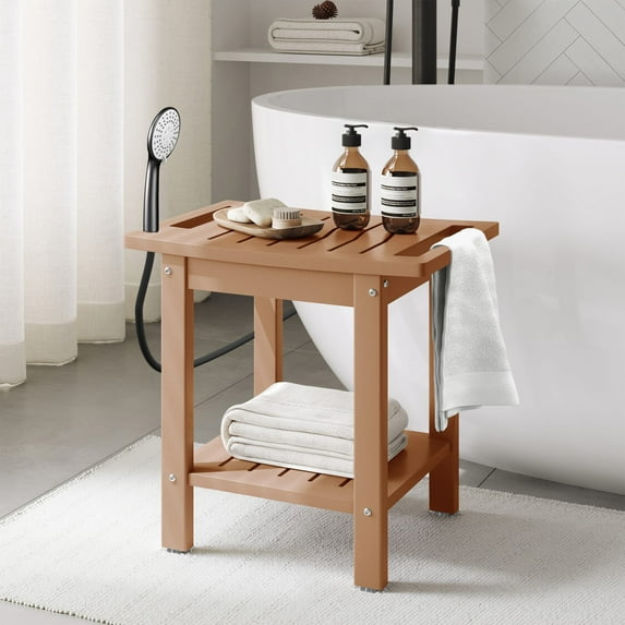 WestinTrends Sage HDPE Poly Plastic Waterproof Bathroom Shower Bench, Teak