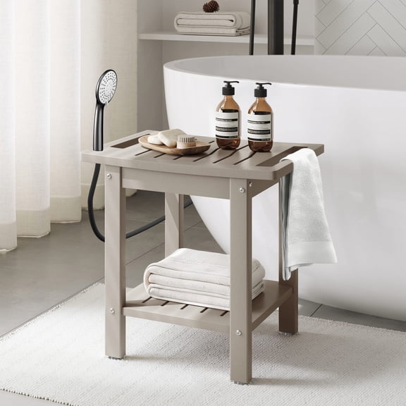 WestinTrends Sage HDPE Poly Plastic Waterproof Bathroom Shower Bench, Weathered Wood