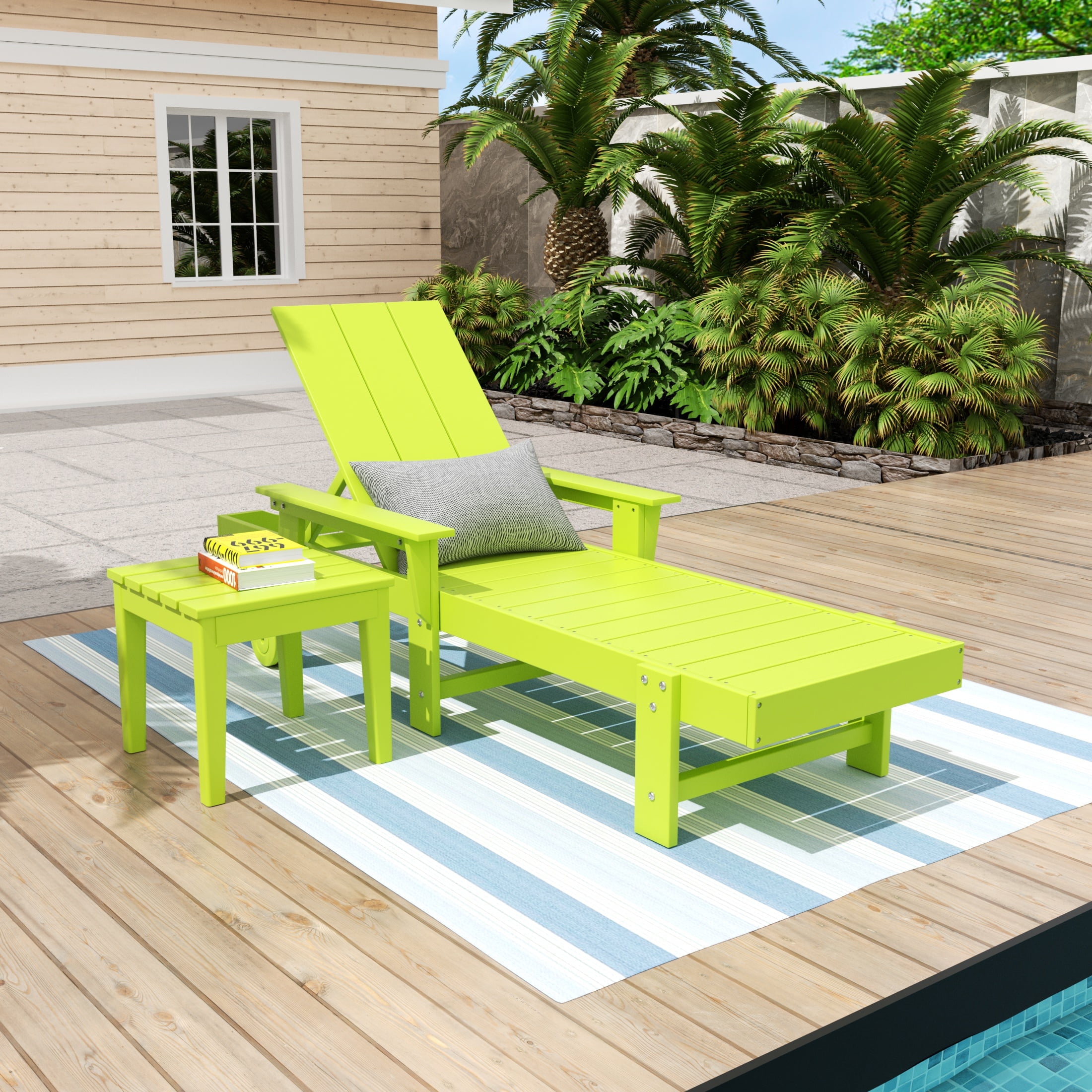 WestinTrends Shoreside Poly Reclining Chaise Lounge With Side Table for