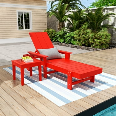 WestinTrends Shoreside Poly Reclining Chaise Lounge With Side Table for Outdoor, Patio, Garden, Red