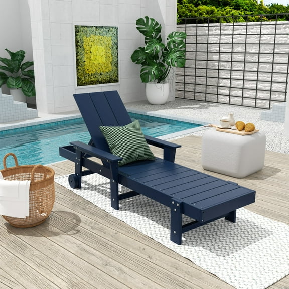 WestinTrends Shoreside Poly Reclining Chaise Lounge for Outdoor, Patio, Garden, Navy Blue
