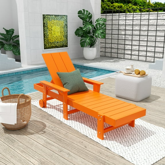 WestinTrends Shoreside Poly Reclining Chaise Lounge for Outdoor, Patio, Garden, Orange