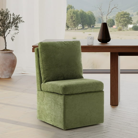 WestinTrends Soho Modern Upholstered Chenille Armless Dining Chairs With Casters, Olive Green