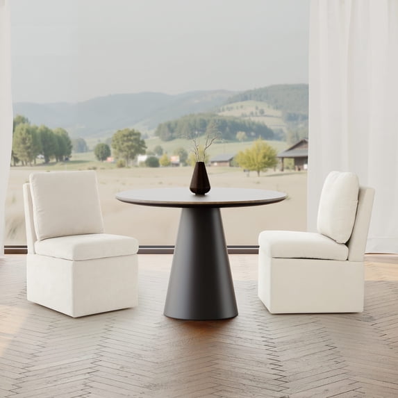 WestinTrends Soho Modern Upholstered Chenille Armless Dining Chairs With Casters (Set of 2), Cream