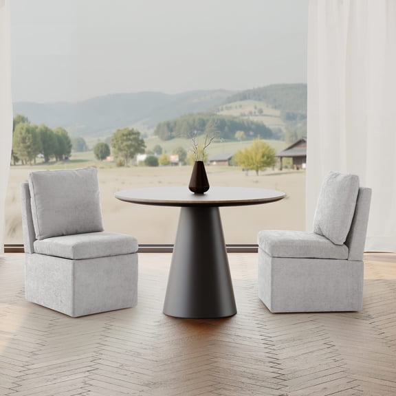 WestinTrends Soho Modern Upholstered Chenille Armless Dining Chairs With Casters (Set of 2), Light Gray