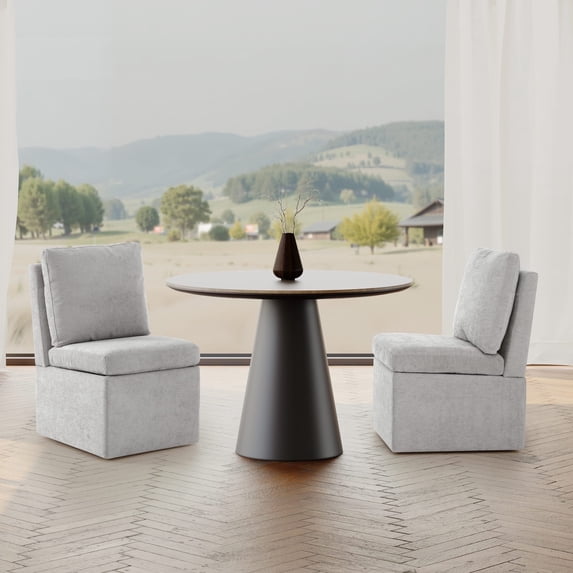 WestinTrends Soho Modern Upholstered Chenille Armless Dining Chairs With Casters (Set of 2), Light Gray