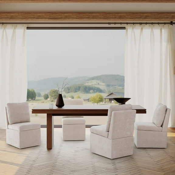 WestinTrends Soho Modern Upholstered Chenille Armless Dining Chairs With Casters (Set of 4), Taupe