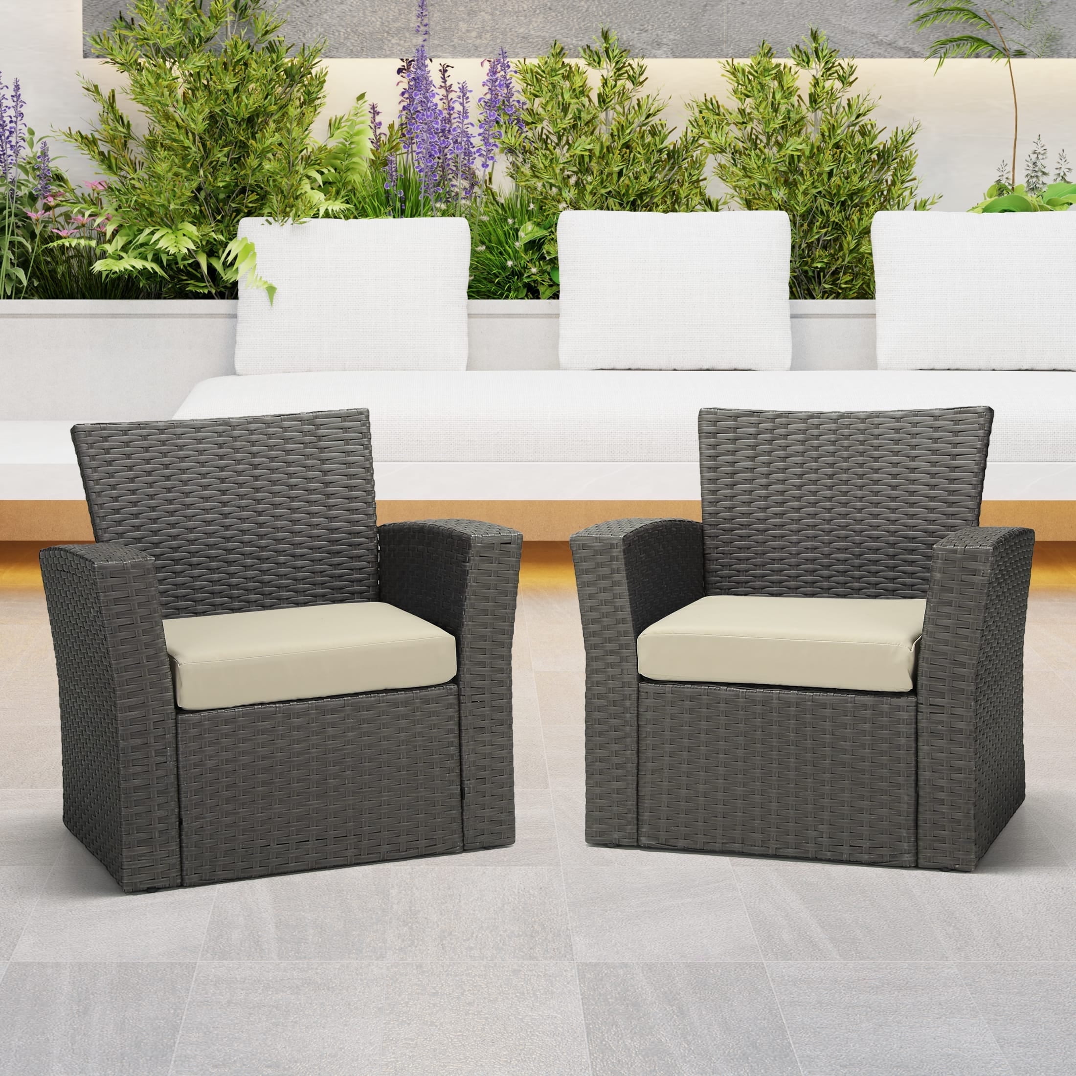 WestinTrends Solace Outdoor Patio Furniture Seat Chair Square Cushions Without Welt, Set of 2, 20" x 19", Beige