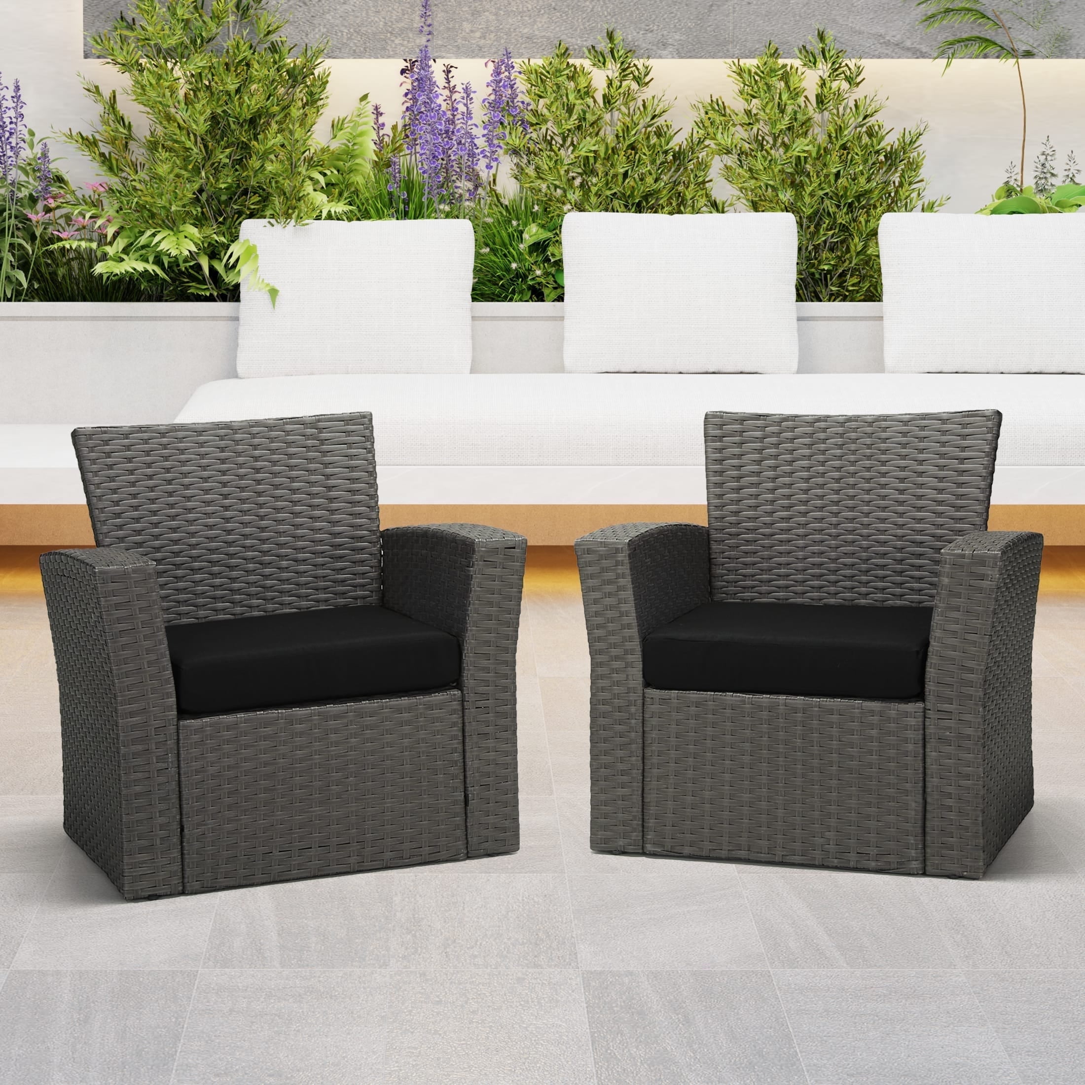 WestinTrends Solace Outdoor Patio Furniture Seat Chair Square Cushions Without Welt, Set of 2, 20" x 19", Black