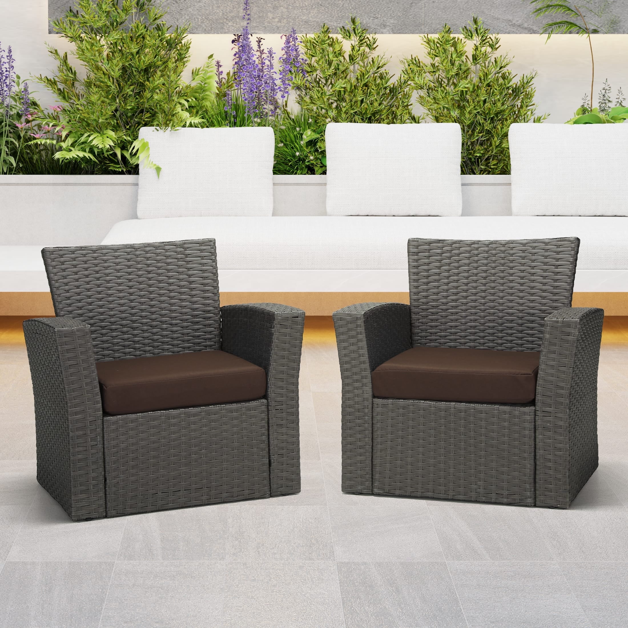 WestinTrends Solace Outdoor Patio Furniture Seat Chair Square Cushions Without Welt, Set of 2, 20" x 19", Brown
