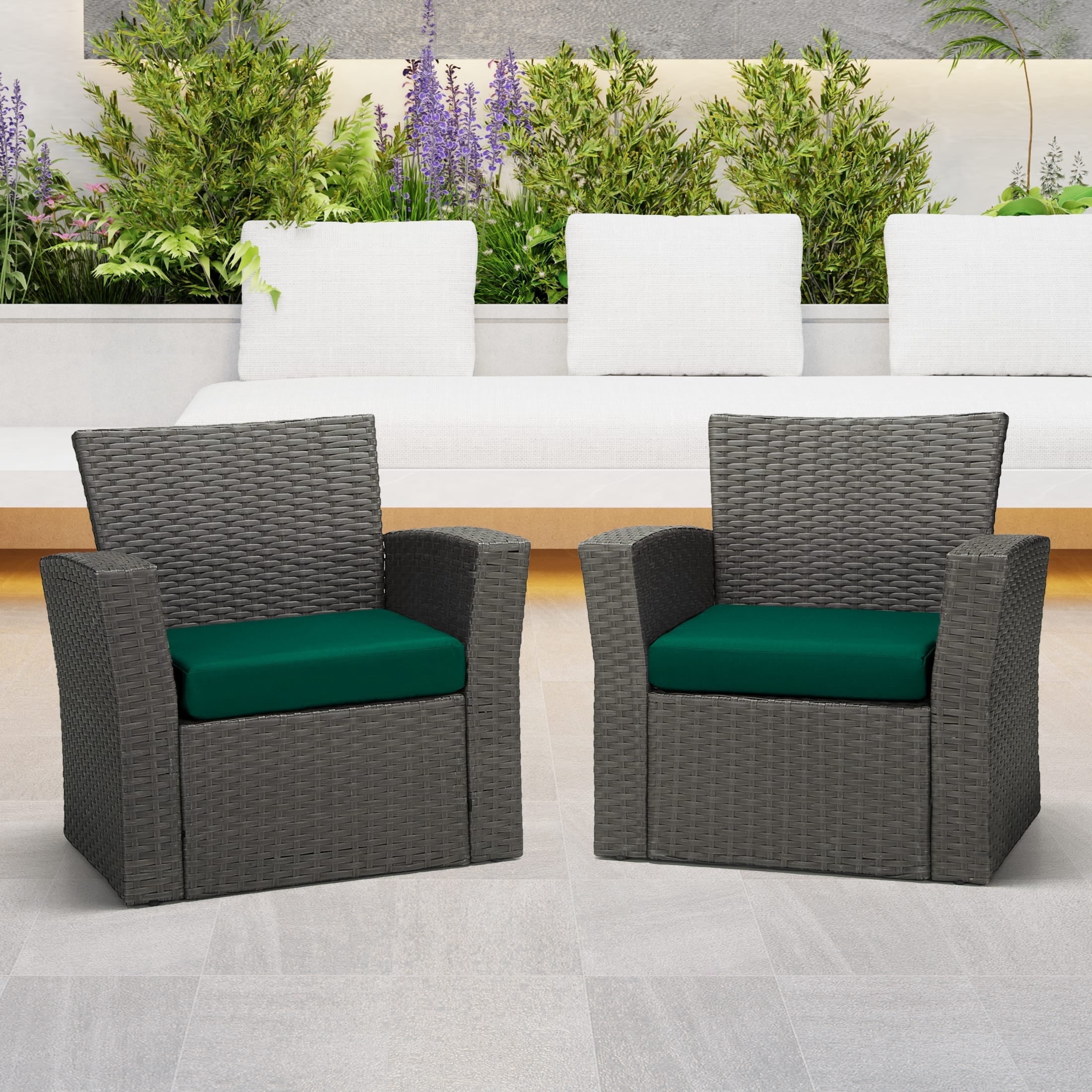 WestinTrends Solace Outdoor Patio Furniture Seat Chair Square Cushions Without Welt, Set of 2, 20" x 19", Green