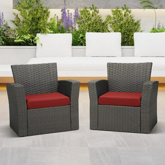 WestinTrends Solace Outdoor Patio Furniture Seat Chair Square Cushions Without Welt, Set of 2, 20" x 19", Red