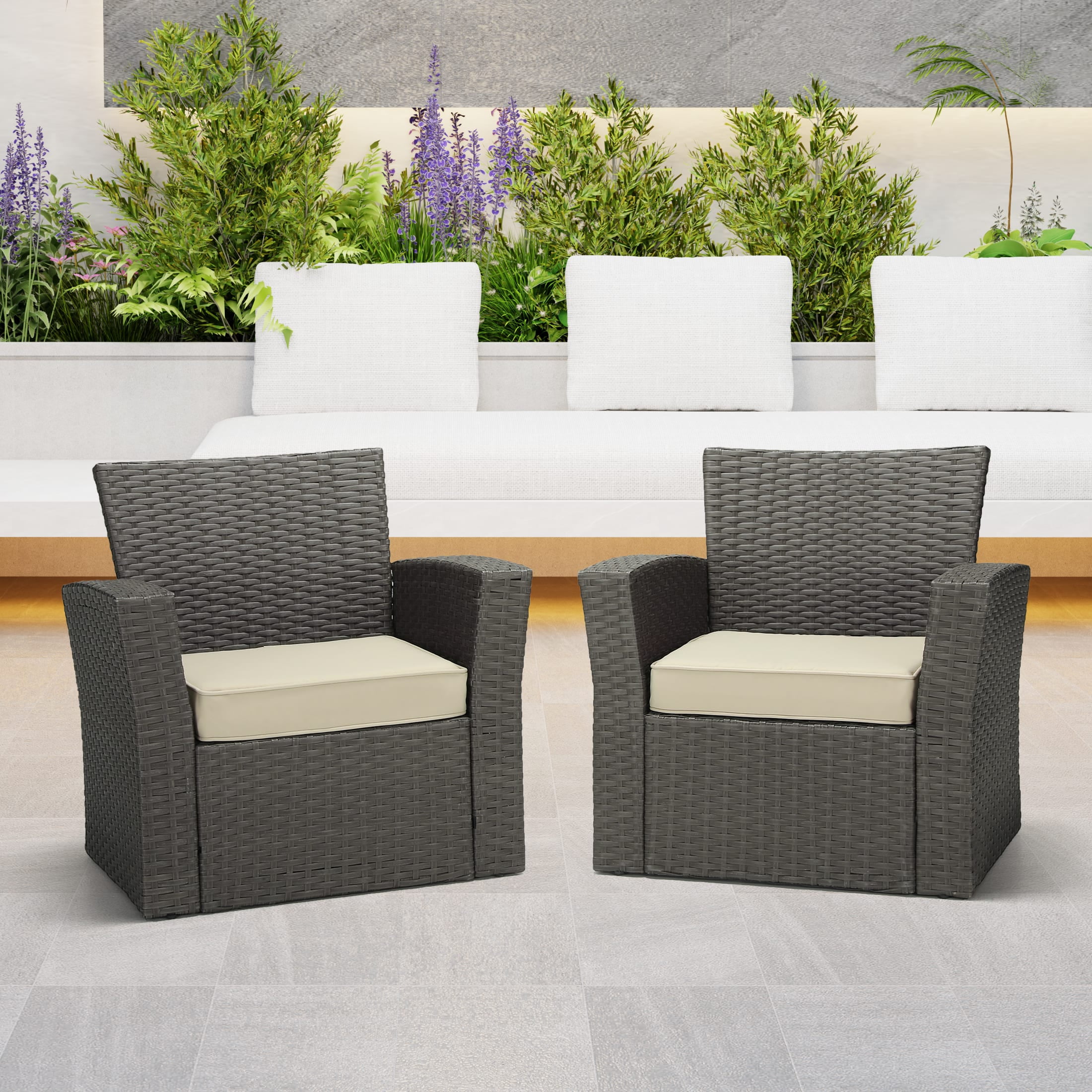 WestinTrends Solace Outdoor Patio Furniture Seat Chair Square Cushions with Piping. Set of 2, 20" x 19", Beige