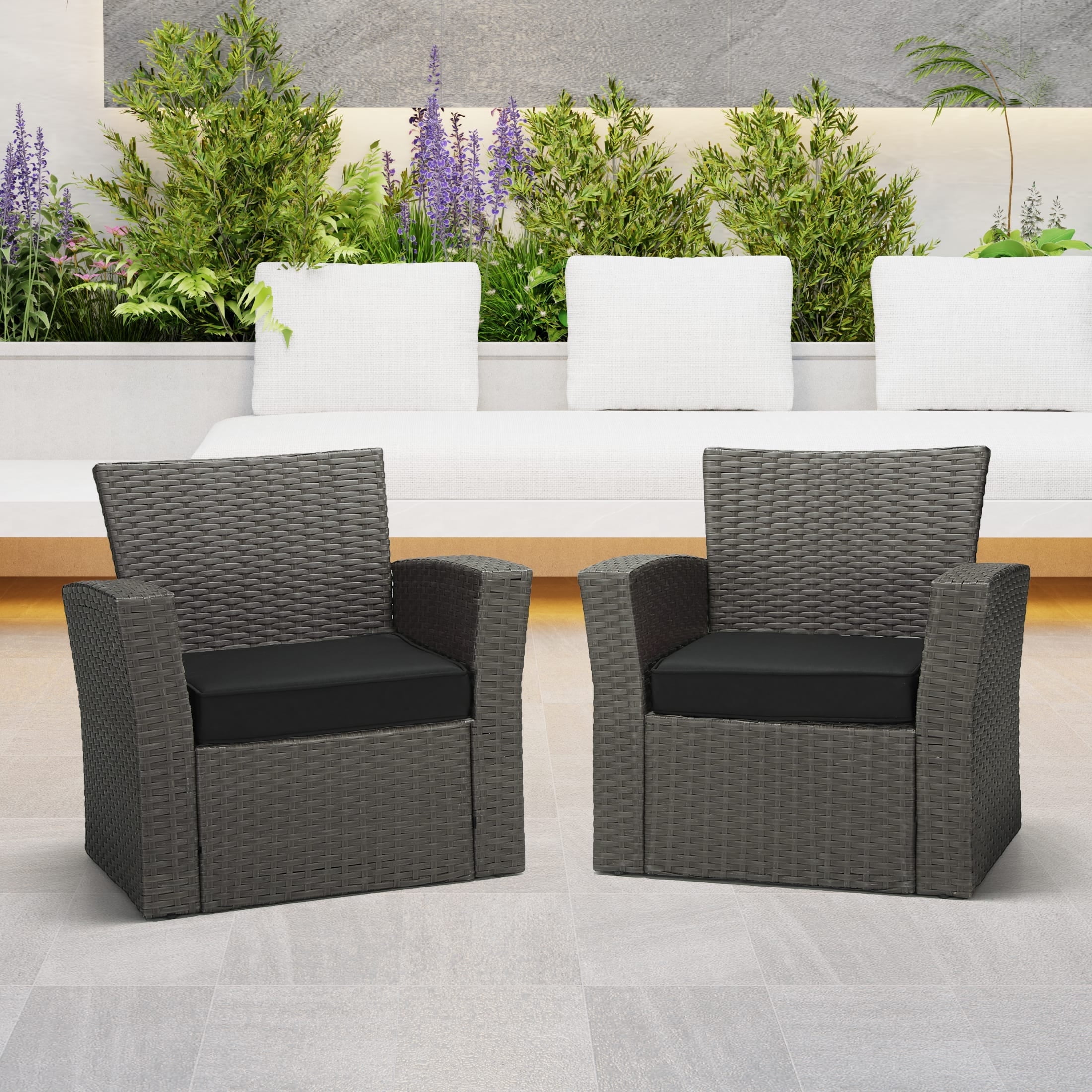 WestinTrends Solace Outdoor Patio Furniture Seat Chair Square Cushions with Piping. Set of 2, 20" x 19", Black