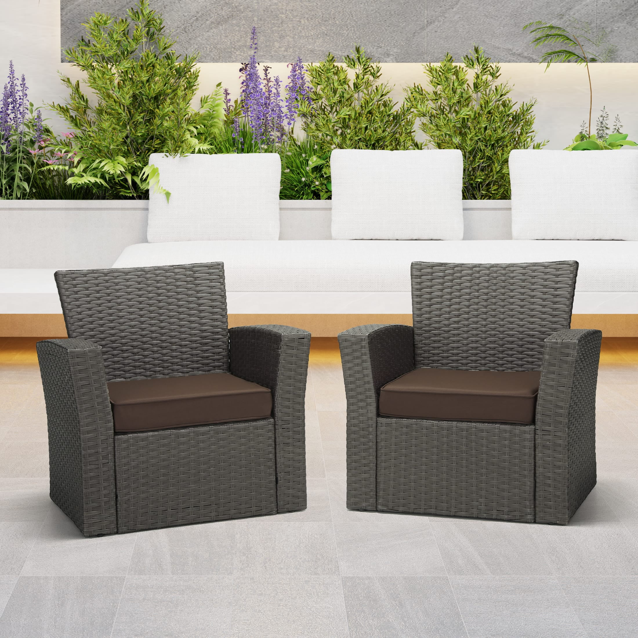 WestinTrends Solace Outdoor Patio Furniture Seat Chair Square Cushions with Piping. Set of 2, 20" x 19", Brown